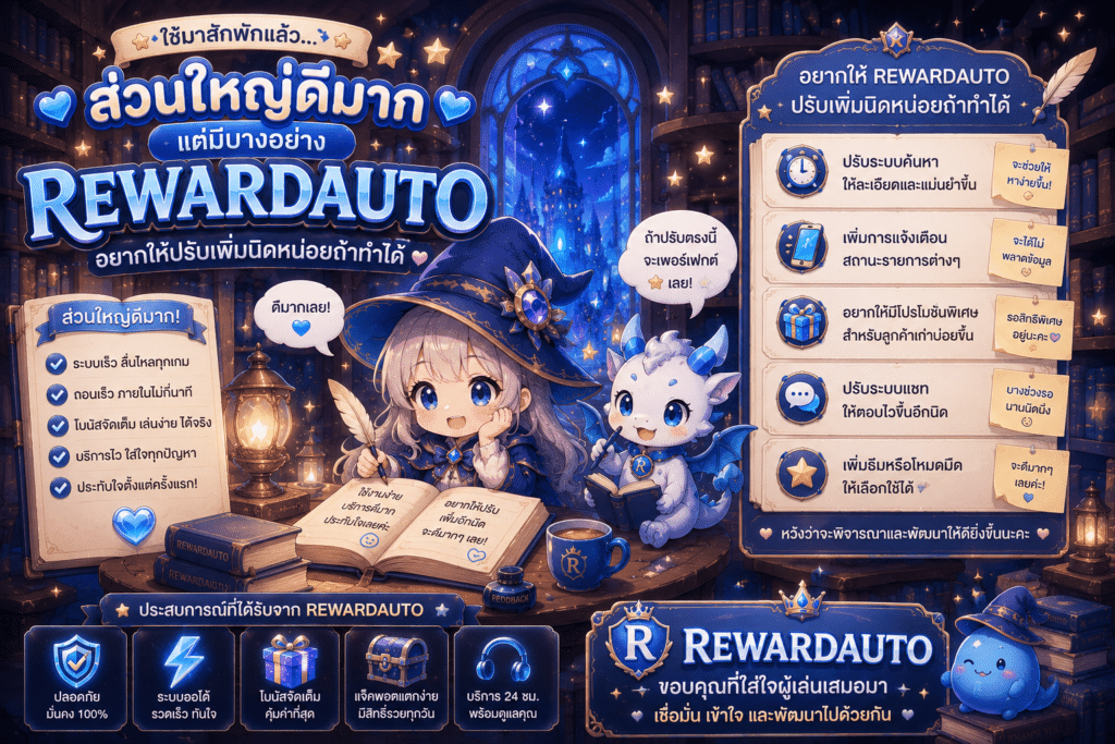 ใช้มาสักพักแล้ว ส่วนใหญ่ดีมาก แต่มีบางอย่างที่อยากให้ REWARDAUTO ปรับเพิ่มนิดหน่อยถ้าทำได้